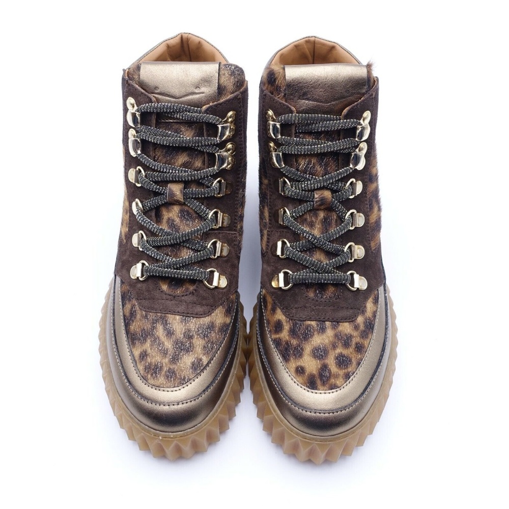 NEW Women's VOILE BLANCHE Eva Hike Boots Rame/Dark Brown/Leopard Fur - Picture 4 of 8